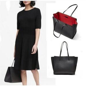 Banana Republic Black Leather Structured Shoulder Bag with Adjustable Strap